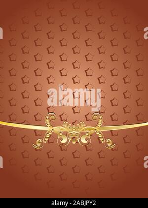 Marrone Vintage con sfondo decorativo nastro oro e fregio floreale. Illustrazione Vettoriale