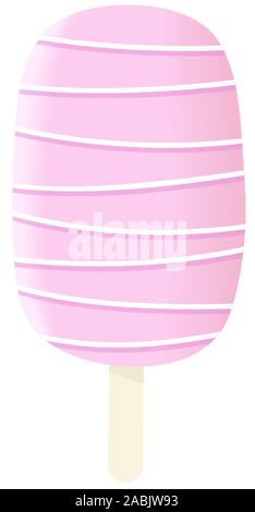 Stick gelato rosa e bianco ghiaccio con strisce e vestire estate dolciumi, vacanze, illustrazione vettoriale Illustrazione Vettoriale