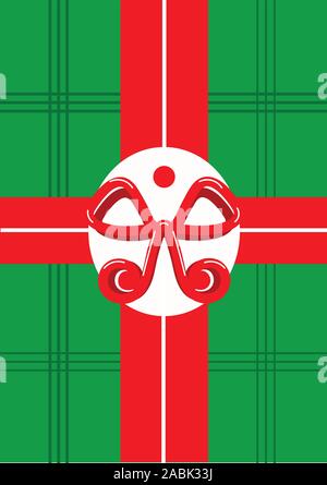 Il Natale presente vettore. Verde decorativo plaid carta di avvolgimento. Illustrazione Vettoriale di verde plaid confezione regalo con un nastro rosso e un archetto. Foto Stock