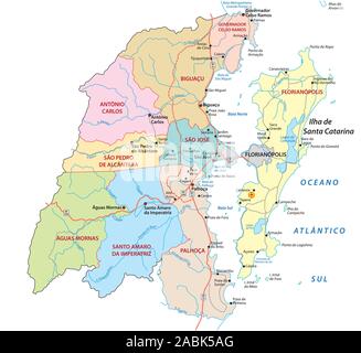 Mappa amministrativa area metropolitana di Florianopolis nella parte meridionale dello stato brasiliano di Santa Catarina Illustrazione Vettoriale