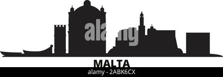 Malta dello skyline della città isolata illustrazione vettoriale. Viaggi di Malta cityscape con punti di riferimento Illustrazione Vettoriale