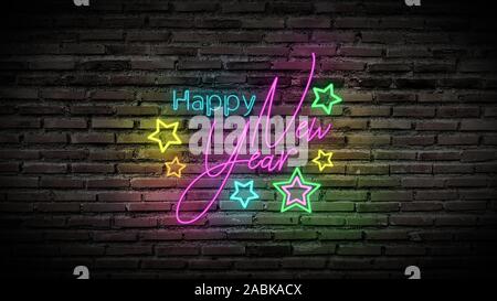 Insegna al neon happy birthday su sfondo nero Foto stock - Alamy