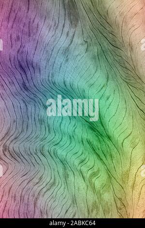 A grana di legno tavole texture pannelli con un effetto arcobaleno dello sfondo. Modello di bello e luminoso di colori brillanti. Legno rustico, sfondo Foto Stock