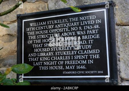 Vista di William Stukeley casa in collina del granaio, Stamford town; Lincolnshire; Inghilterra; Regno Unito Foto Stock