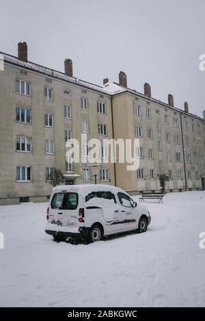 Il sabato, 5 gennaio 2019, una GBW auto potranno parcheggiare di fronte all'edificio residenziale a Luxemburgerstraße 6 a Monaco di Baviera superiore). [Traduzione automatizzata] Foto Stock