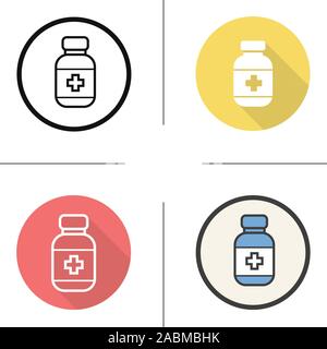 Pills bottiglia icona. Design piatto, lineare e stili colore. Flacone di farmaco. Isolato illustrazioni vettoriali Illustrazione Vettoriale