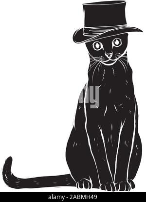 Vector divertente britannico cat hipster nel Grey Hat, occhiali e papillon Illustrazione Vettoriale