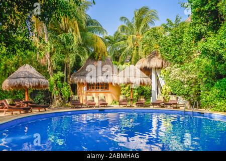 Hotelpool, Isla Holbox, Quintana Roo, Mexiko Foto Stock