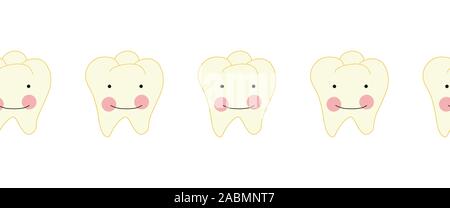 Denti bianchi con volto sorridente in stile cartoonesco vettore senza giunture confine. Dental modello di ripetizione con graziosi denti bianchi. Utilizzare per i bambini in odontoiatria, dentale Illustrazione Vettoriale