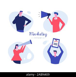 Marketing - design piatto vettore di stile il set di caratteri Illustrazione Vettoriale