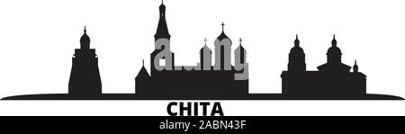 Russia, Chita skyline della città isolata illustrazione vettoriale. Russia, Chita viaggi paesaggio urbano in nero Illustrazione Vettoriale