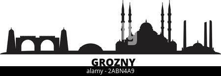 Russia, Grozny skyline della città isolata illustrazione vettoriale. Russia, Grozny viaggio paesaggio urbano in nero Illustrazione Vettoriale