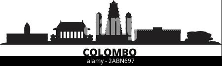 Sri Lanka, Colombo dello skyline della città isolata illustrazione vettoriale. Sri Lanka, Colombo viaggio paesaggio urbano in nero Illustrazione Vettoriale