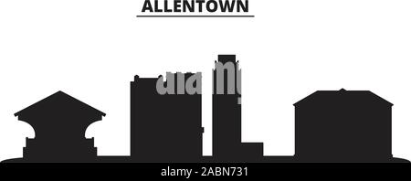 Stati Uniti, Allentown skyline della città isolata illustrazione vettoriale. Stati Uniti, Allentown viaggi paesaggio urbano in nero Illustrazione Vettoriale