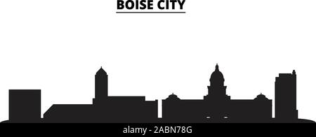 Stati Uniti, Boise City skyline della città isolata illustrazione vettoriale. Stati Uniti, Boise City viaggio paesaggio urbano in nero Illustrazione Vettoriale