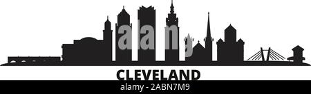Stati Uniti, Cleveland dello skyline della città isolata illustrazione vettoriale. Stati Uniti, Cleveland viaggio paesaggio urbano in nero Illustrazione Vettoriale