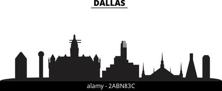 Stati Uniti, Dallas Città skyline della città isolata illustrazione vettoriale. Stati Uniti, Dallas viaggi città cityscape nero Illustrazione Vettoriale