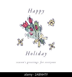 Le uova di pasqua di composizione. Lineare colorati mazzo di tulipani icone su sfondo bianco. Fiori di Primavera. Illustrazione Vettoriale