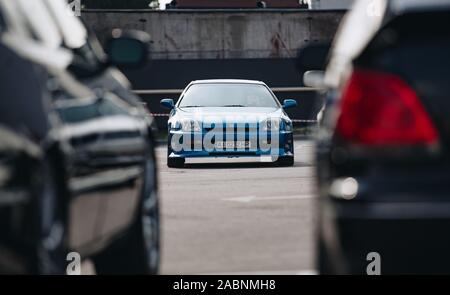 Kiev-28 luglio,2019: JDM car show all'aperto.sintonizzato deriva giapponese auto expo in estate.modificato Honda Prelude BB9 su parcheggio Foto Stock