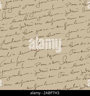 Manoscritta testo astratto seamless pattern, vettore script monocromatica sfondo beige Illustrazione Vettoriale