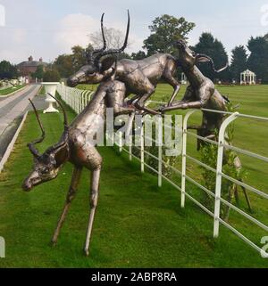 Scultura di cervo al British Centro di elementi in ferro battuto e Shropshire Sculpture Park, Oswestry, Shropshire, Regno Unito Foto Stock