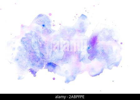 Abstract acquerello con sfondo blu e macchie di lilla. Foto Stock