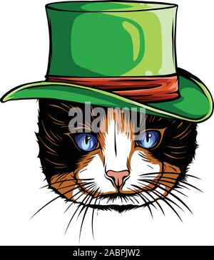 Vector divertente britannico cat hipster nel Grey Hat, occhiali e papillon Illustrazione Vettoriale