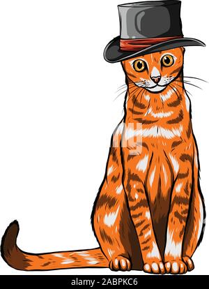 Vector divertente britannico cat hipster nel Grey Hat, occhiali e papillon Illustrazione Vettoriale