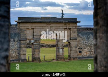 Gateway della nuova prigione costruita nel 1836-1847 il più crudele tempi di insediamento trusty. Norfolk Island, in Australia Foto Stock