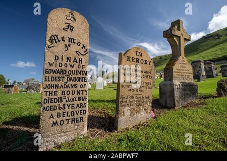 Lapidi del cimitero in riserva in Kingston e Arthur's Vale. Il cimitero è stato in uso circa dal 1798 e le lapidi testimoniare convic Foto Stock