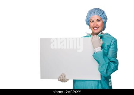 Arzt, Ärztin, OP-Schwester, mit weisser Tafel, signor: Sì, 25,30,35, Jahre, Foto Stock