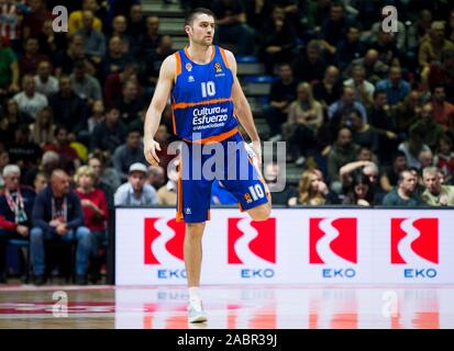 A Belgrado, in Serbia. 28 Nov, 2019. Mike Tobey di Valencia cestello. Credito: Nikola Krstic/Alamy Live News Foto Stock