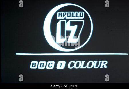 Teleclip - BBC 1 Colore Apollo 17 - presi direttamente dallo schermo del televisore durante la trasmissione dal vivo nel Regno Unito - 1972 Foto Stock