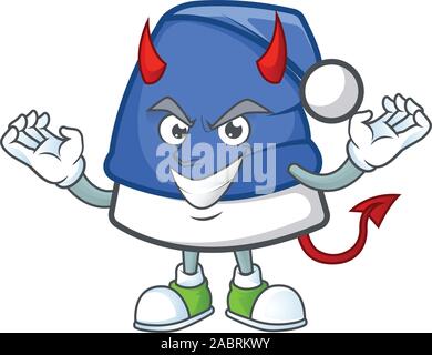 Mascotte cartoon di blu cappello di natale su un diavolo gesto design Illustrazione Vettoriale