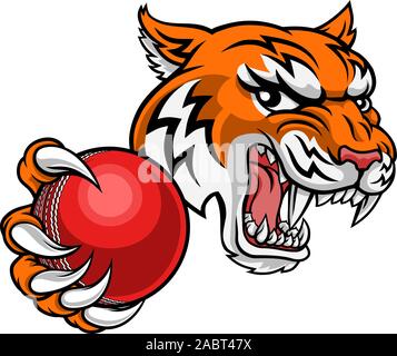 Tiger giocatore di cricket animale mascotte sportive Illustrazione Vettoriale