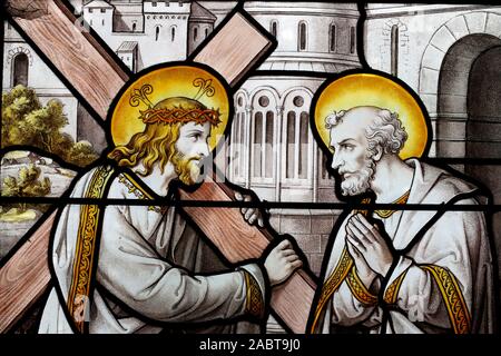 Notre Dame de Beaune basilica. Cristo che appare a San Pietro sulla Via Appia. Beaune. La Francia. Foto Stock