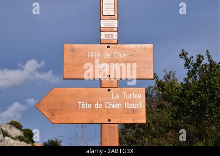 Direzione la Turbie e Tete de Chien sopra Monaco Foto Stock