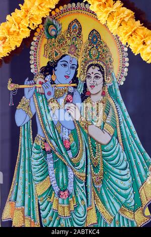 Sri Thenday Yutthapani Tempio. Krishna e Radha. Foto Stock