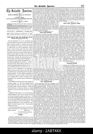 Pubblicato settimanalmente 0. D. MUNN S. H. GALLES A. E. BEACH. quattro mesi. Singole copie della carta sono in vendita presso l'ufficio di pubblicazione e a tutti i negozi periodiche negli Stati Uniti e in Canada. Sampson bassa figlio er Co. i librai americano No. 47 Ludgate Hill Londra Inghilterra sono gli agenti britannici di ricevere le sottoscrizioni, Scientific American, 1863-02-21 Foto Stock