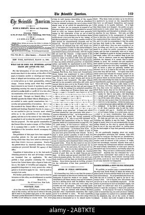 Settimanale pubblicata No.37 Park Row (edificio del parco). Ora York. Termini-tre dollari per anno-un dollaro in anticipo per quattro mesi:. Singole copie della carta sono in vendita presso l'ufficio di pubblicazione e a tutti i negozi periodiche negli Stati Uniti e in Canada. Sampson bassa figlio & Co. i librai americano No. 47 Ludgate Londra Inghilterra sono gli inglesi di agenti a ricevere le iscrizioni per la Scientific American. NEW YORK sabato 14 marzo 1863. GRATIS E CONSIGLI PER PAGARE. Per le informazioni dei nostri nuovi abbonati ci sarebbe stato che è consuetudine presso l' ufficio di questa carta per esaminare i modelli Foto Stock