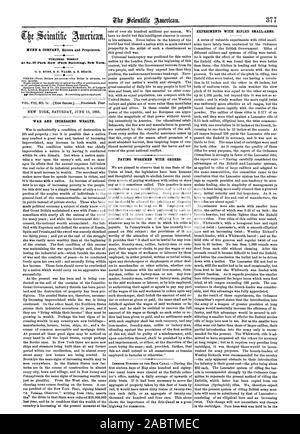 NUNN & Company Redattori e proprietari. Pubblicato settimanalmente a.t. No.37 Park Row (Park Edificio) Nosy York. - Termini-tre dollari per anno-un dollaro in anticipo per un periodo di quattro mesi. Singole copie della carta sono in vendita presso l'ufficio di pubblicazione e a tutti i negozi periodiche negli Stati Uniti e in Canada. Sampson bassa figlio & Co. i librai americano No. 47 Ludgate Londra Inghilterra sono gli inglesi di agenti a ricevere le iscrizioni per la Scientific American. La guerra e la crescente ricchezza. La guerra è indubbiamente la condizione di distruzione per la vita e la proprietà ; ma è possibile che in una nazione Foto Stock