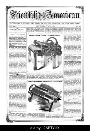 L' AVVOCATO DI INDUSTRIA E UFFICIALE DELLA MECCANICA scientifica e altri miglioramenti. Il settimanale pubblicata 0. D. MUNN S. H. GALLES A. E. BEACH. L'invenzione del telegrafo magnetico. Migliorata Husker mais e alimentazione taglierina. Metodo artificiale di produzione di zaffiri. BRYSON'S CORN HUSKER e alimentazione taglierina. CLINGER & CREMER levetta della fresa e frantoio., Scientific American, 1858-07-03 Foto Stock