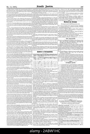Nuove pubblicazioni 4 invenzioni brevettate in Inghilterra dagli americani, Scientific American, 1867-05-11 Foto Stock