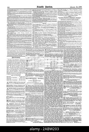 Invenzioni brevettate in Inghilterra dagli americani, Scientific American, 1867-08-24 Foto Stock