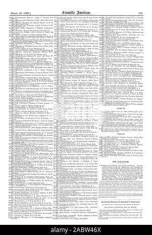 Nuove pubblicazioni. Invenzioni brevettate in Inghilterra dagli americani, Scientific American, 1869-03-20 Foto Stock