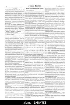 Nuove pubblicazioni. La produzione mineraria e gli elementi della ferrovia. Le domande di proroga dei brevetti, Scientific American, 1869-07-11 Foto Stock