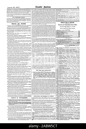 L'Architectural Review nuovi libri e pubblicazioni. Applicazioni estensione FOB DEI BREVETTI invenzioni brevettate in Ent:terreni da parte americana. Rilasciato dall'Ufficio Brevetti degli Stati Uniti., Scientific American, 1870-01-29 Foto Stock