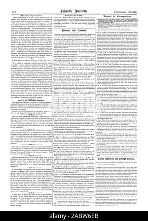 Il segnale di tempesta di servizio. Un triste DisasterDeath di Capt. Cowper P. Coles. Fiera del Maryland Institute. Fatti per il Signore. Invenzioni brevettate in Inghilterra dagli americani, Scientific American, 1870-09-11 Foto Stock