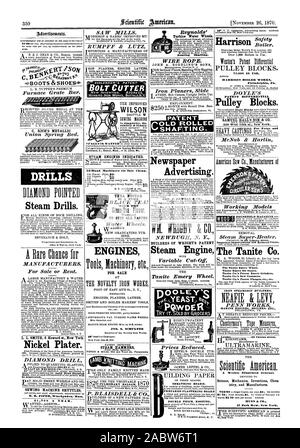 DIMINO punte appuntite trapani a vapore. ["O TUTTI I TIPI DI ROCK DRILLING TANTUM & HOLT un raro calice per i produttori. In vendita o in affitto. Una grande manifattura & ACQUA L. L. SMITH 6 Howard st. New York. Nichel Plater. Punta di diamante di essere perseguiti. Macchina per cucire navette D. B. PIFER Winehpndon. Messa. $1 500 all'anno. THEA nettare è un puro tè nero! Con il per tutti i gusti. Motori di macchine utensili vecchio PER VENDITA PIEDE DI EAST 12TH ST N. Y. MOTORI TORNI PIALLATRICI SMITHS' E LA CALDAIA MAKERS' JNO STRUMENTI. S. SCHULTZE MARTELLI VAPORE P. BLAISDELL & CO. Motore a vapore 9 il Tanite Emery ruota. Il Dooley's Foto Stock