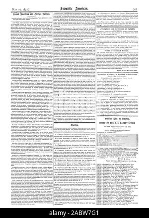 Le domande di proroga dei brevetti. Valore dei brevetti estesi. MUNN & CO. 37 Park Row. Invenzioni brevettate in Inghilterra dagli americani. Brevetti stranieri, Scientific American, 1871-05-27 Foto Stock